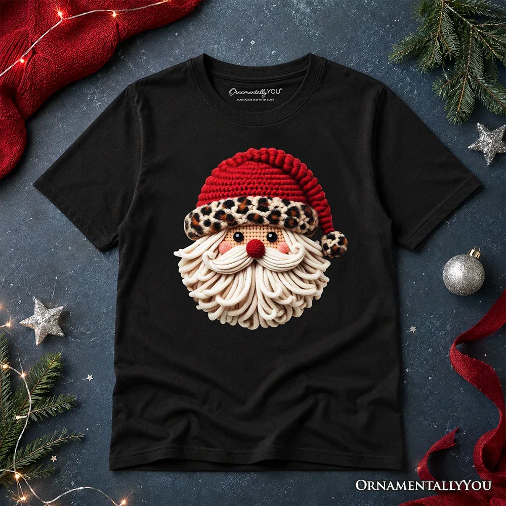 Детская футболка с принтом Santa Leopard Hat OrnamentallyYou, черный
