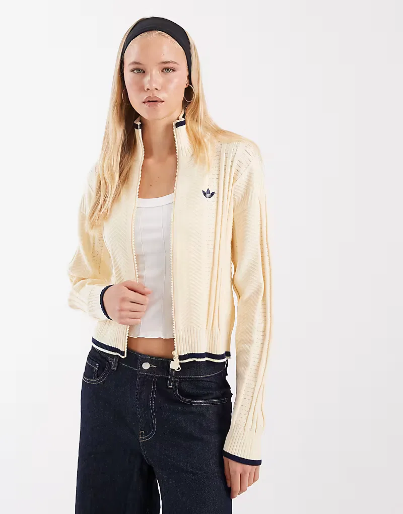 Спортивная куртка Adidas Originals Firebird из ажурной вязки, кремовый