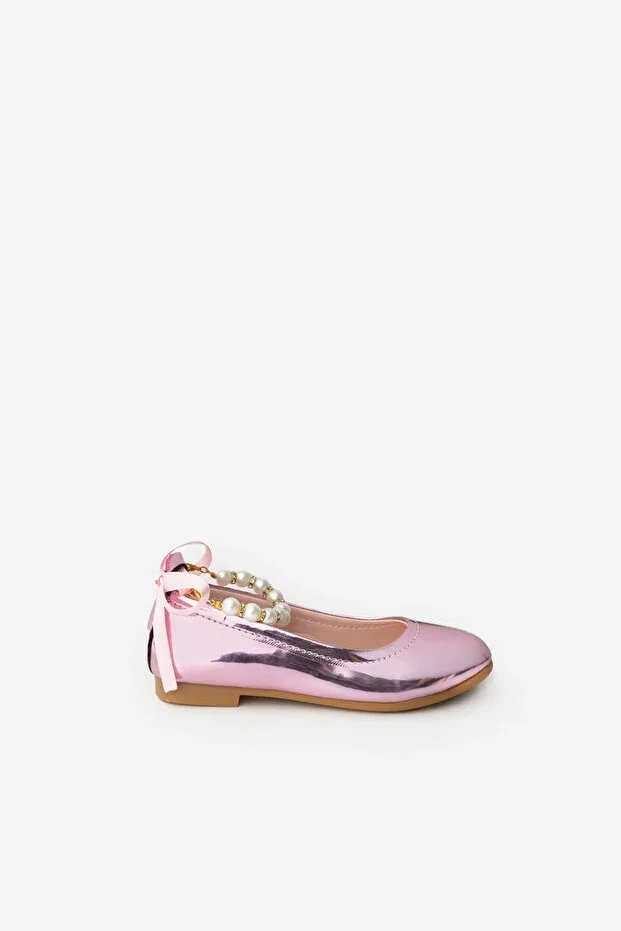 Детские балетки для девочек с жемчугом Pink Pearl Heel Bow Le Mabelle, Pink — фото 2
