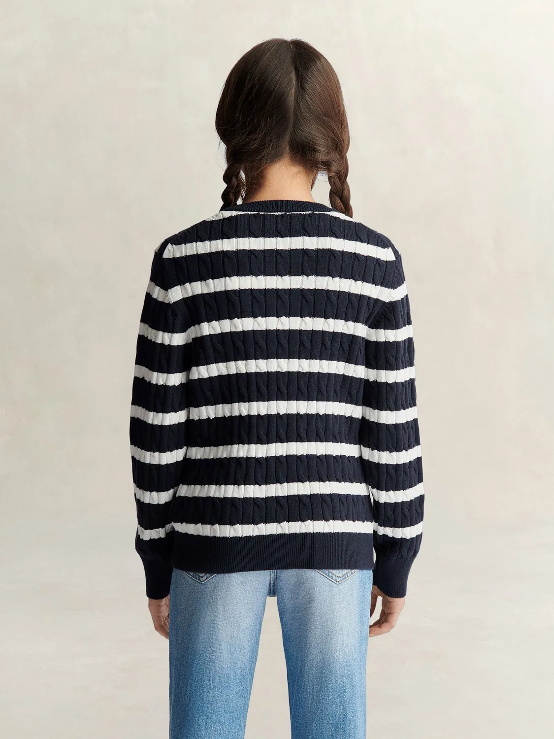 Джемпер с кабельным узором Gant Shield Cable Knit Striped, синий — фото 2