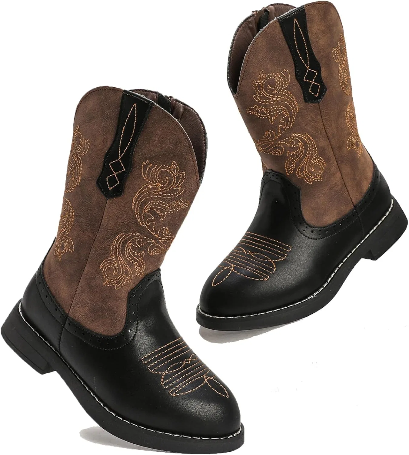 Детские сапоги для девочек и мальчиков с боковой молнией DADAWEN, Black/Brown
