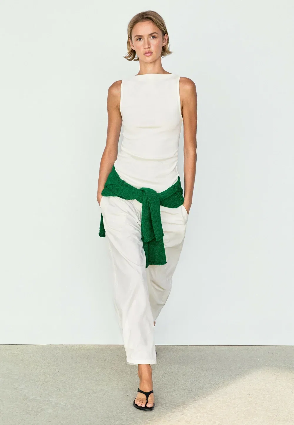 Футболка с прямым вырезом из 100% хлопка Massimo Dutti, White — фото 4