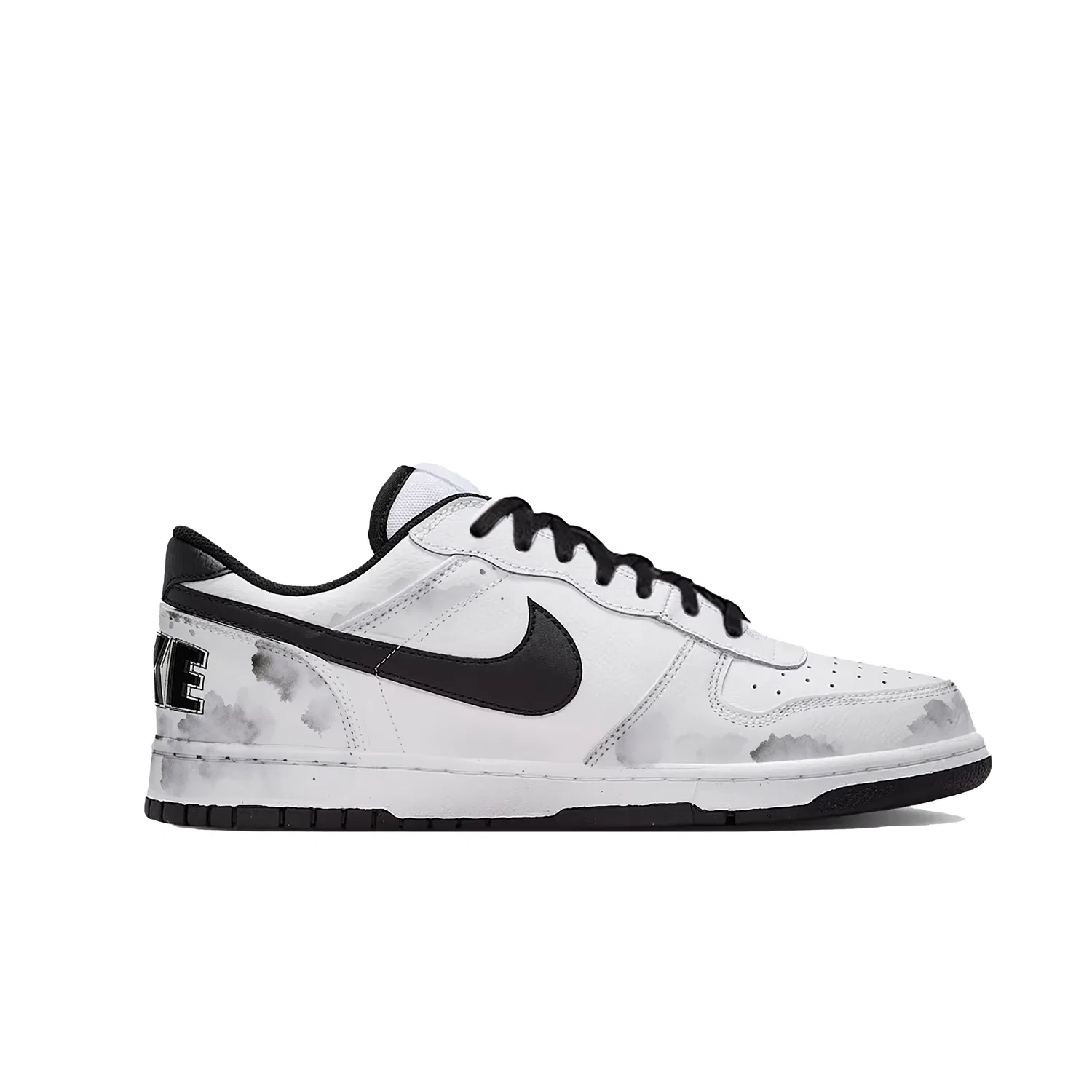 Детские кроссовки для скейтборда с принтом Big Low Lux Dunk Nike, Ink Wash Blended-Black White — фото 3