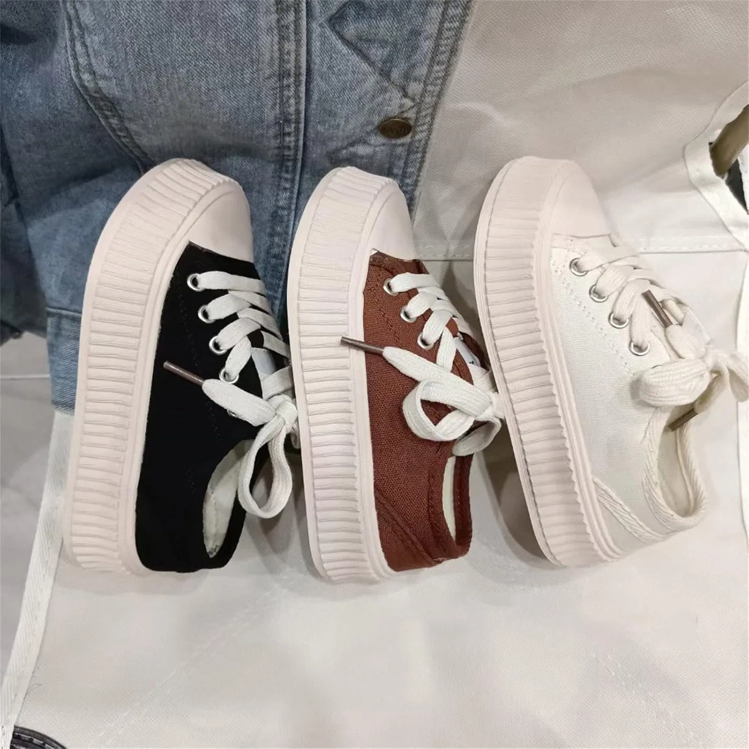 Детские кеды на платформе без шнуровки для мальчиков и девочек, Beige — фото 3