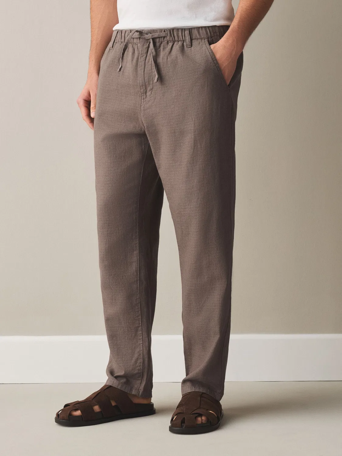 Брюки из льняной смеси, Regular Tapered Fit Next, грибной коричневый — фото 3