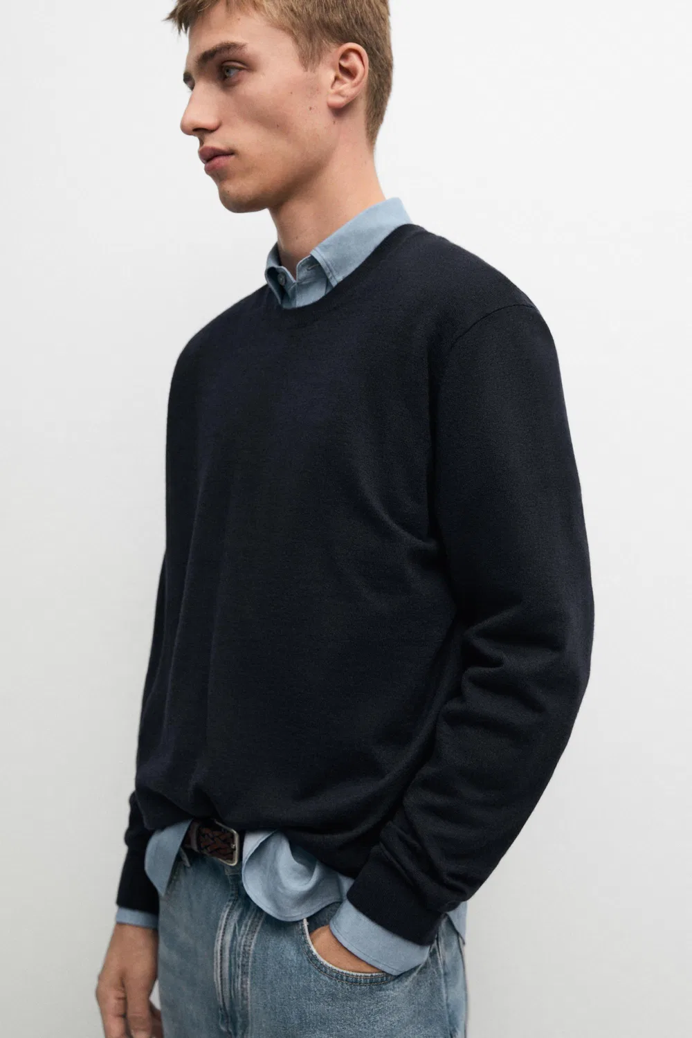 Свитер Massimo Dutti Knit 100% Cashmere Round Neck, темно-синий