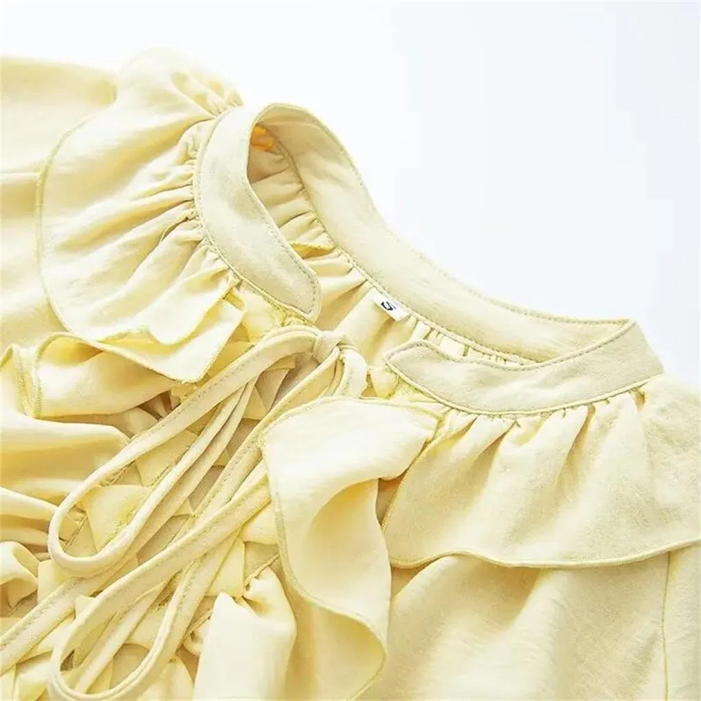 Женское длинное платье с кружевными складками, Yellow — фото 2