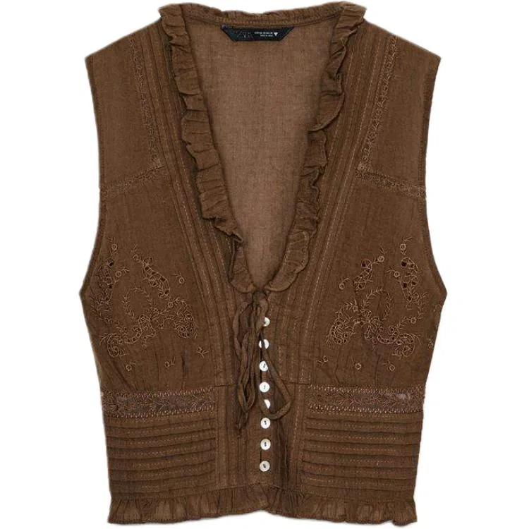 Женская рубашка с V-образным вырезом Brown ZARA, Brown