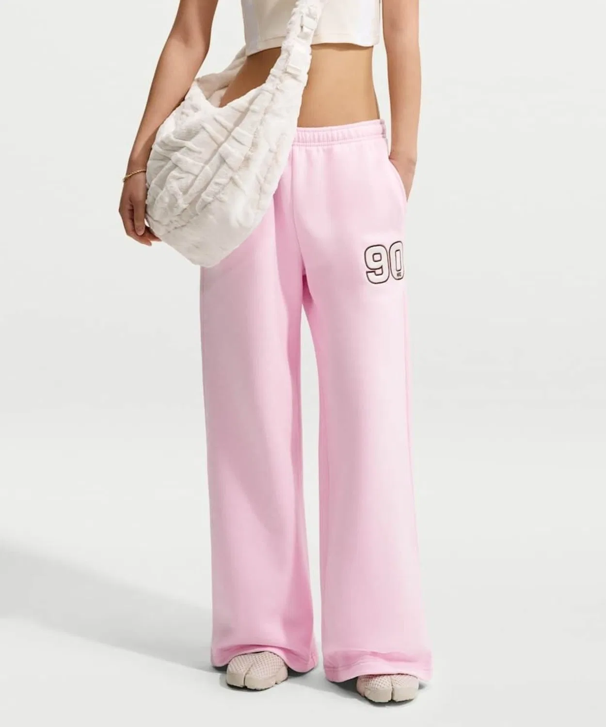 Женские широкие спортивные брюки мид-райз Studio Fleece NIKE, Pink Foam
