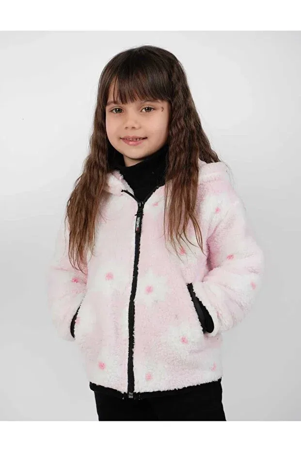 Детский плюшевая кардиган-кофта с капюшоном и принтом Floral Dublino Kids, Pink