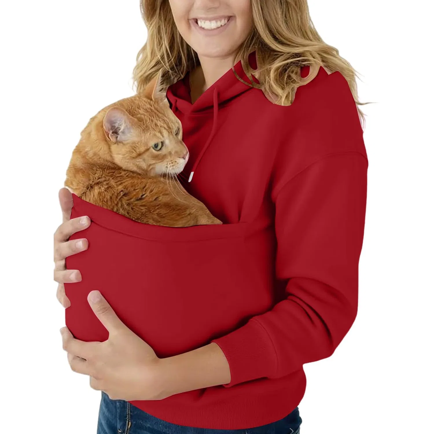 Женский худи с карманом-кенгуру Cat Hoodie, z21 red — фото 4