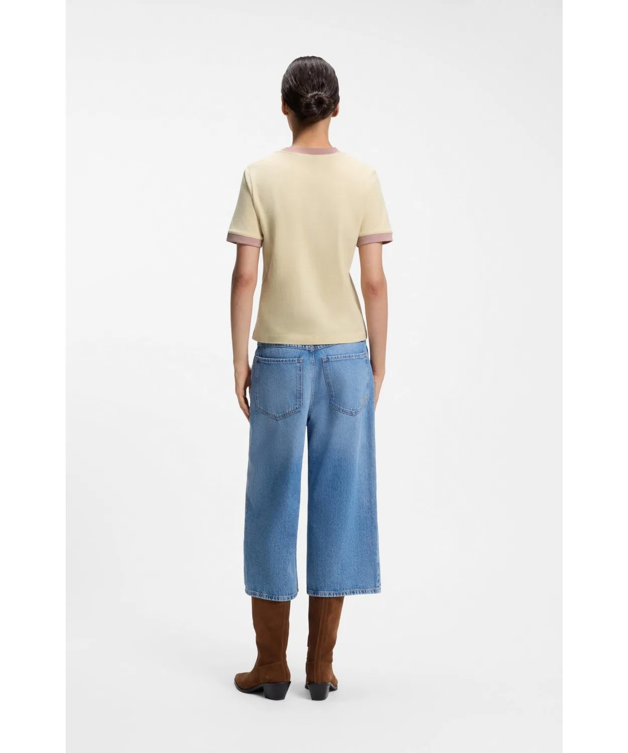 Женская футболка с контрастными rib-деталями Slim Fit BOSS, Camel — фото 4