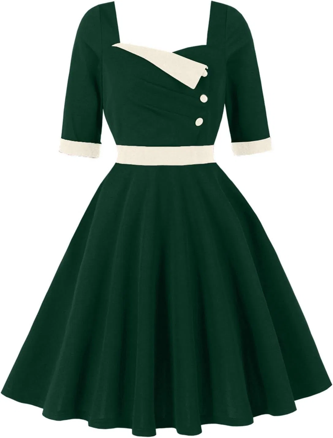 Женское винтажное платье с рукавом 3/4, модель 40s 50s, армейский зелёный