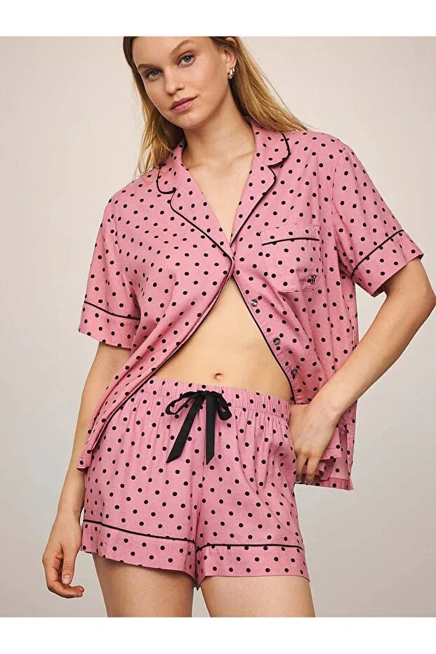 Женский комплект пижамы из фланели с коротким рукавом, с принтом, Victoria'S Secret, Black Polka Dots — фото 4