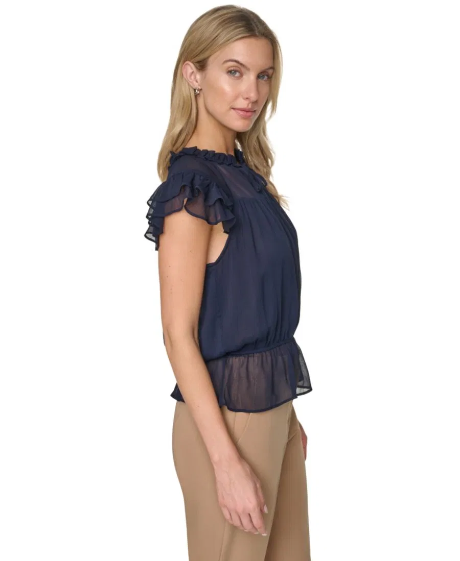 Блуза с пеплумом и рукавами-крылышками, модель Peplum Flutter-Sleeve Pull-On Tommy Hilfiger, Midnight — фото 3