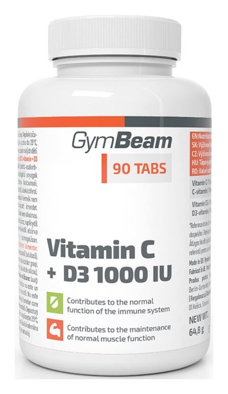 

Укрепление иммунитета GymBeam Vitamin C + D3 1000 IU