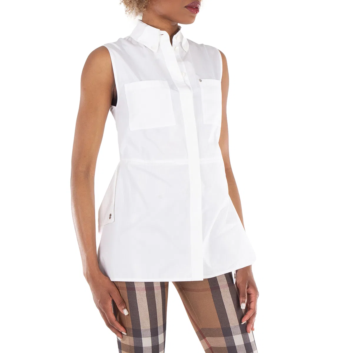 Блуза без рукавов с драпированными боковыми панелями Draped Panel Sleeveless Shirt Burberry, Optic White — фото 2