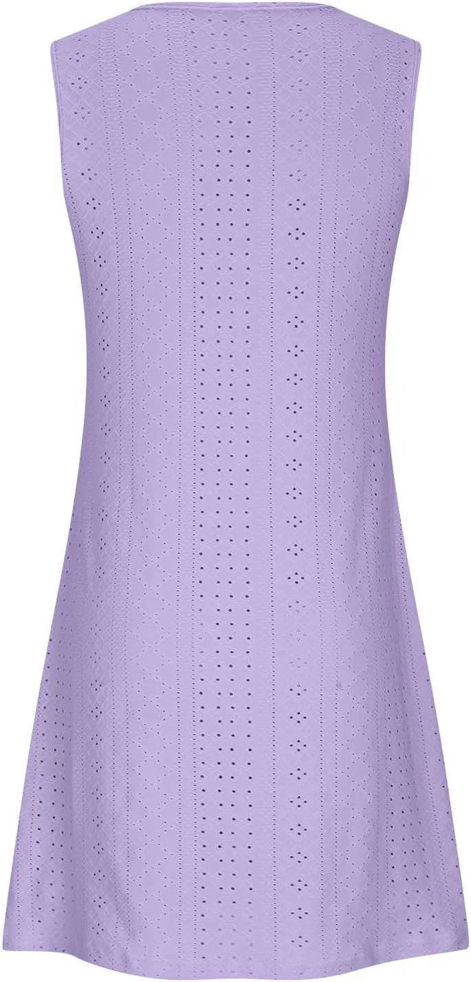 Женское летнее платье мини с вышивкой и вырезами, Purple — фото 4