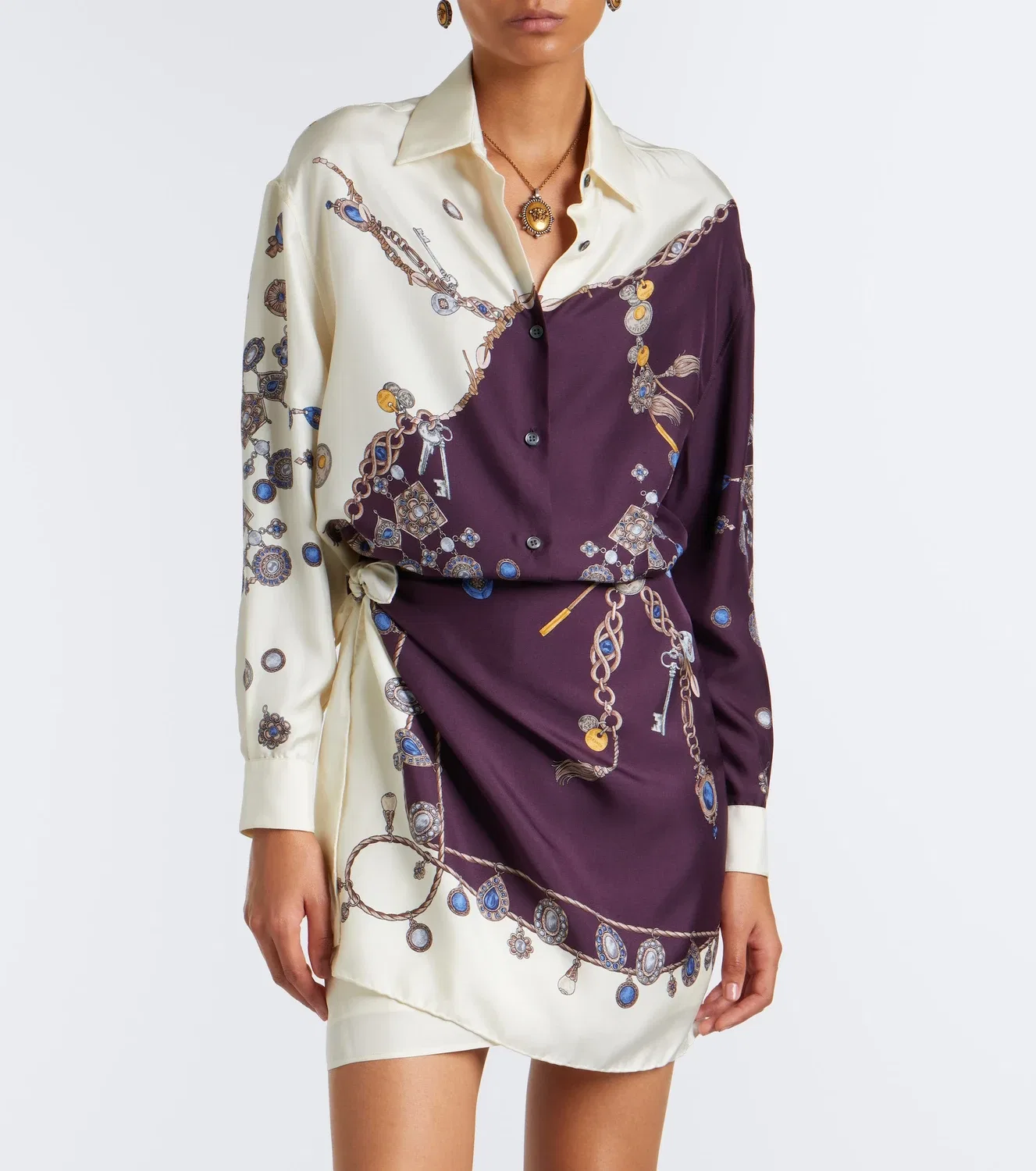 Шелковая рубашка с принтом Versace, мультиколор — фото 2