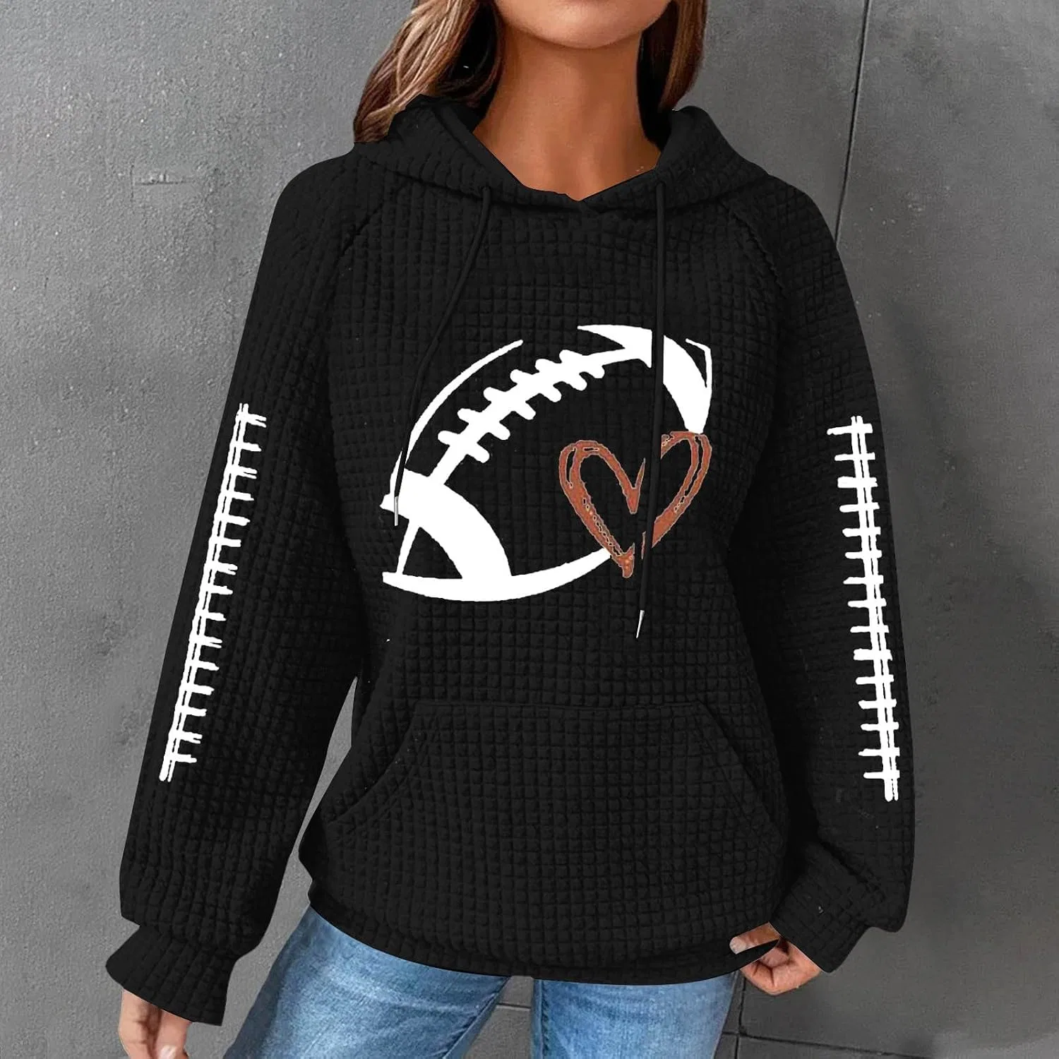 Женский свитшот с капюшоном, с принтом, Football Hooded, чёрный — фото 2