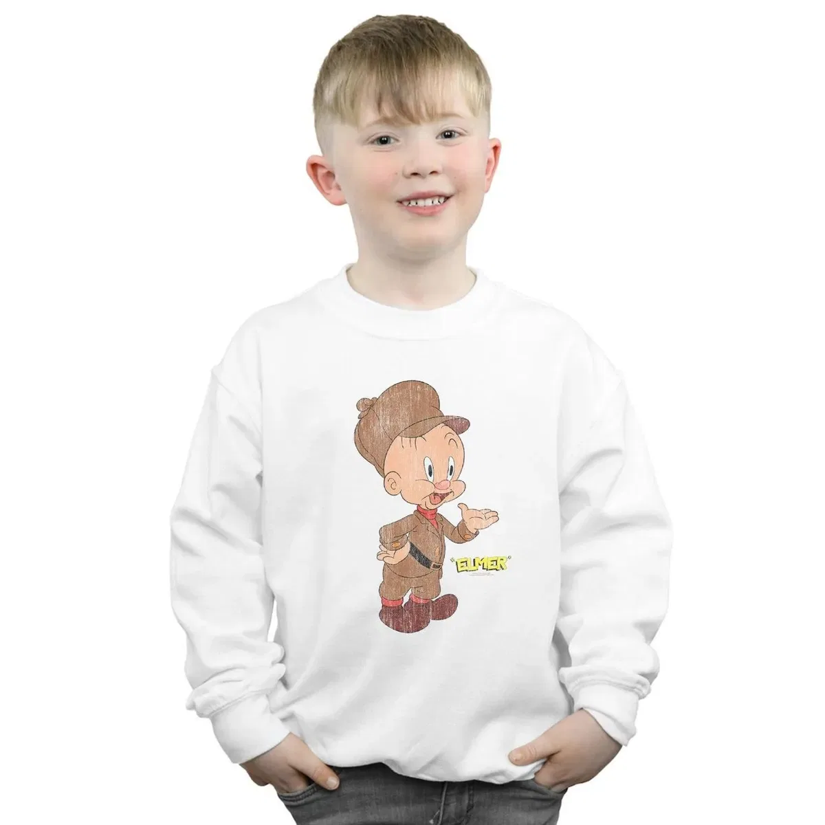 Детский свитшот с потертостями Elmer Fudd Looney Tunes, White