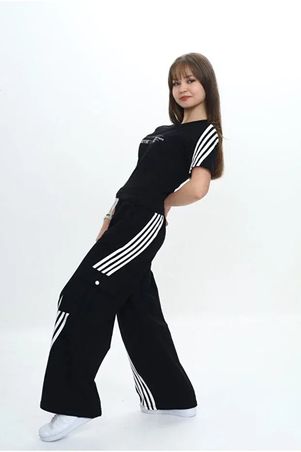 Детский спортивный комплект для девочек с принтом Pantulux, Black — фото 4