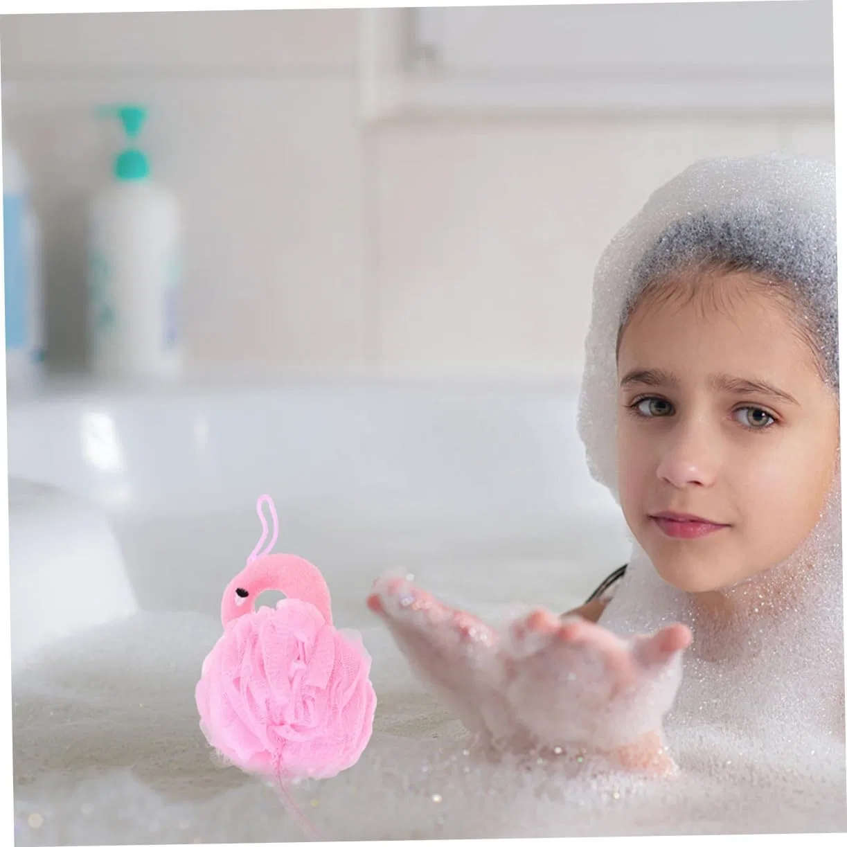 Детская мочалка для душа Flamingo, набор 4 шт, розовый, LRXIYODE — фото 4