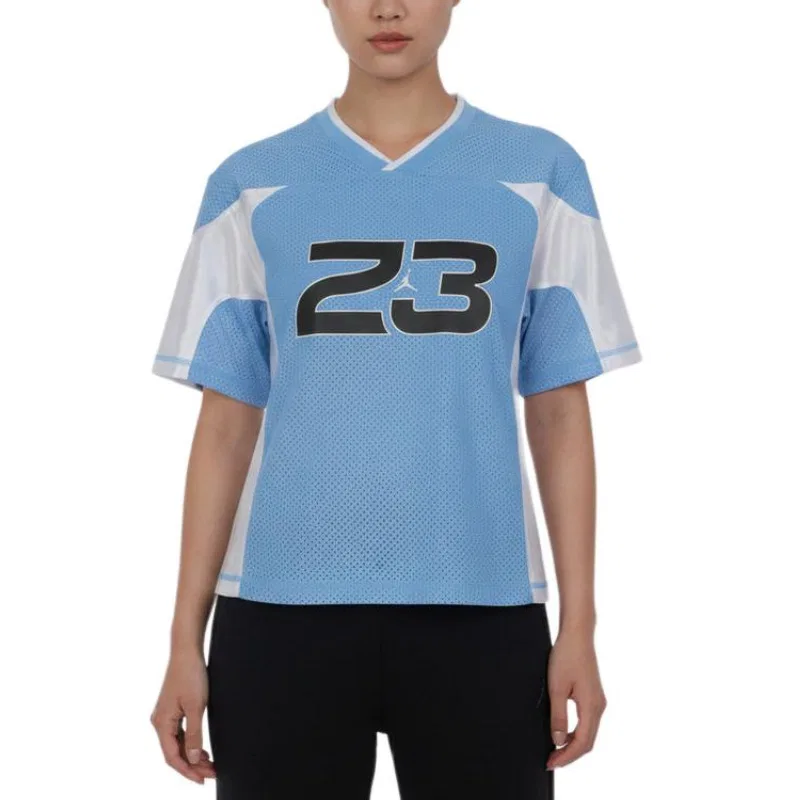 Футболка с V-образным вырезом, прямая посадка, Jordan, Blue/White