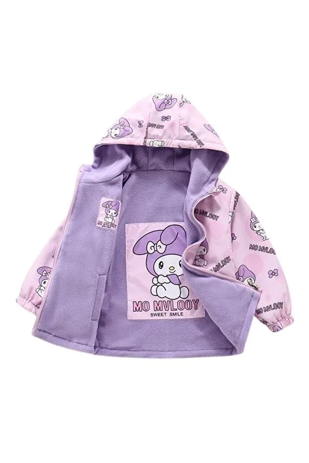 Детское пальто для девочек с капюшоном Double sided kuromi purple coat with fleece inside Petityu, Purple