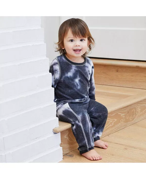 Детский комплект из футера с принтом Unisex hacci loungewear set in tie dye PaigeLauren, Black/Tie-Dye — фото 2