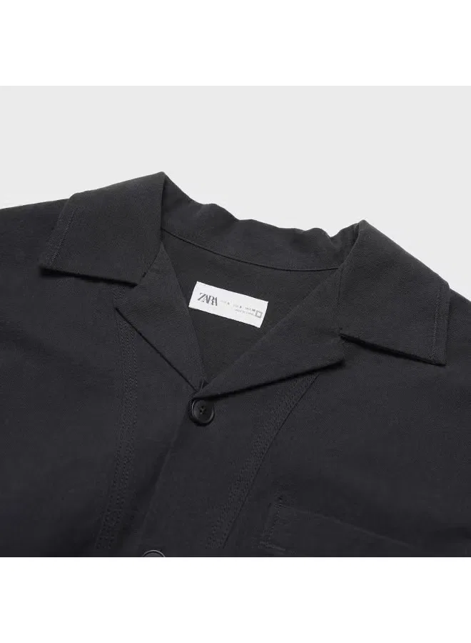 Рубашка свободного кроя минималистичная серая, Zara, серый — фото 4