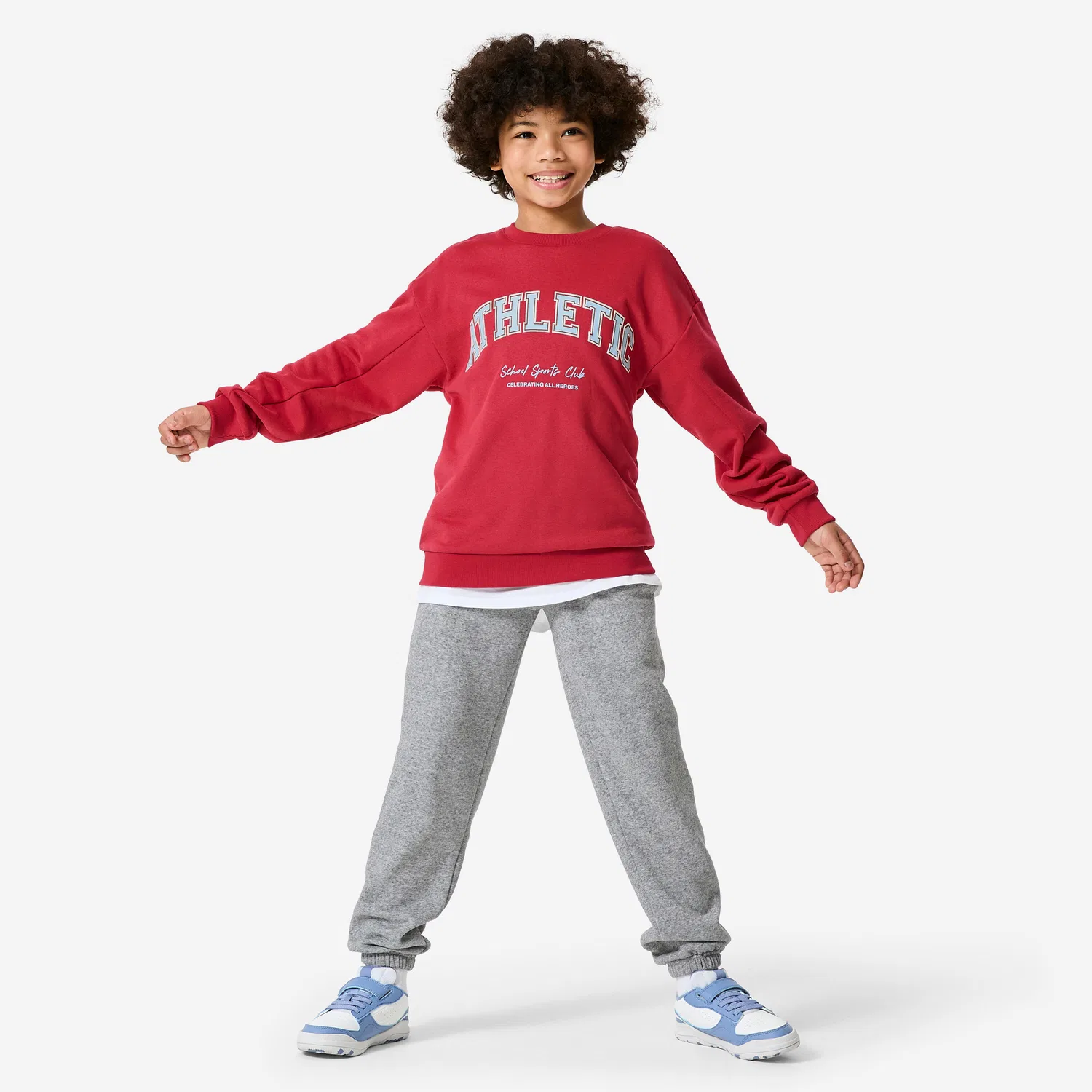 Детский свитшот с принтом Sweatshirt Kinder Rundhals Molton warm - bedruckt rot Decathlon, Rubinrot — фото 2