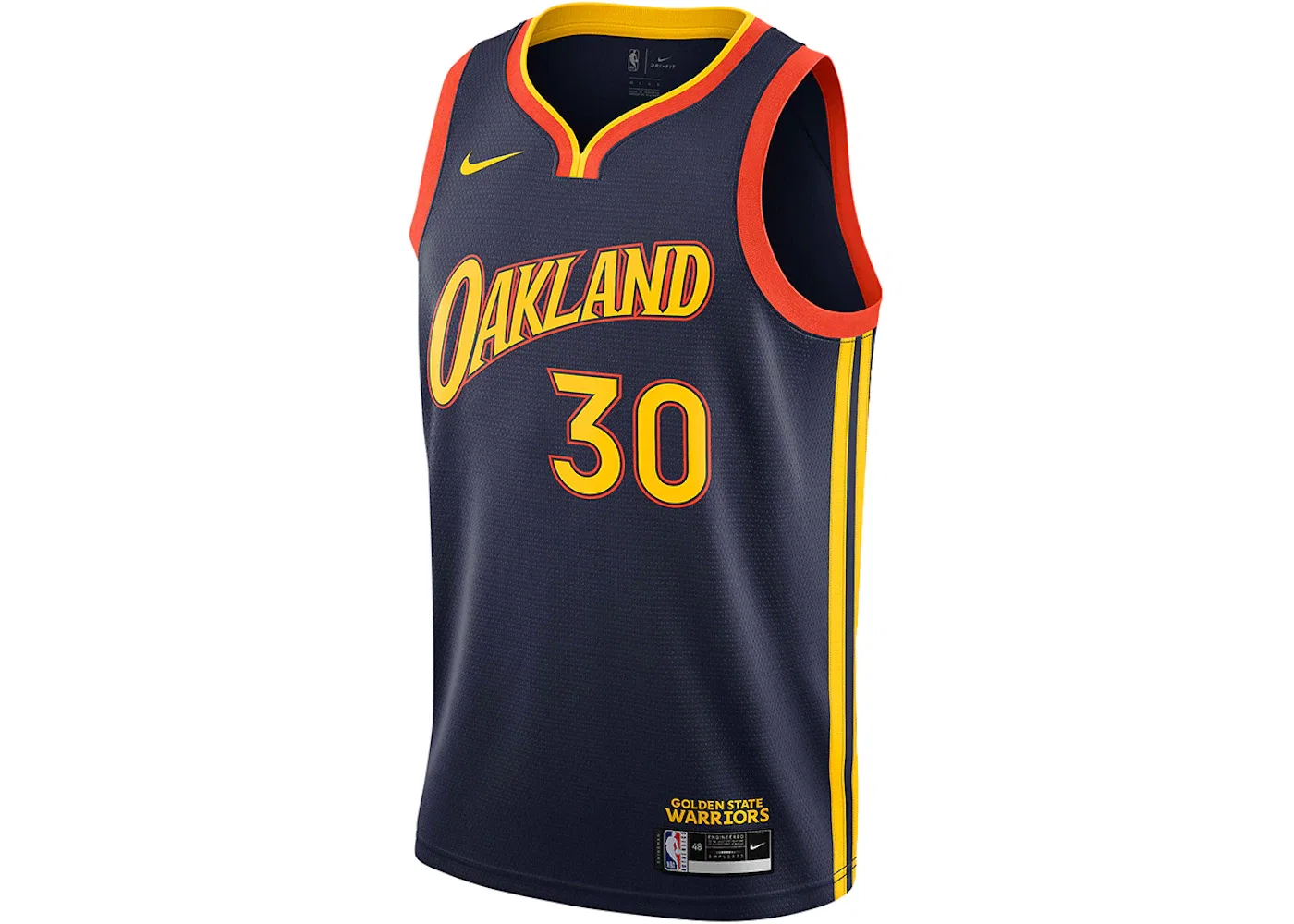 Мужская баскетбольная джерси Oakland 2021/22 Stephen Curry City Edition Swingman Nike, College Navy/Team Orange