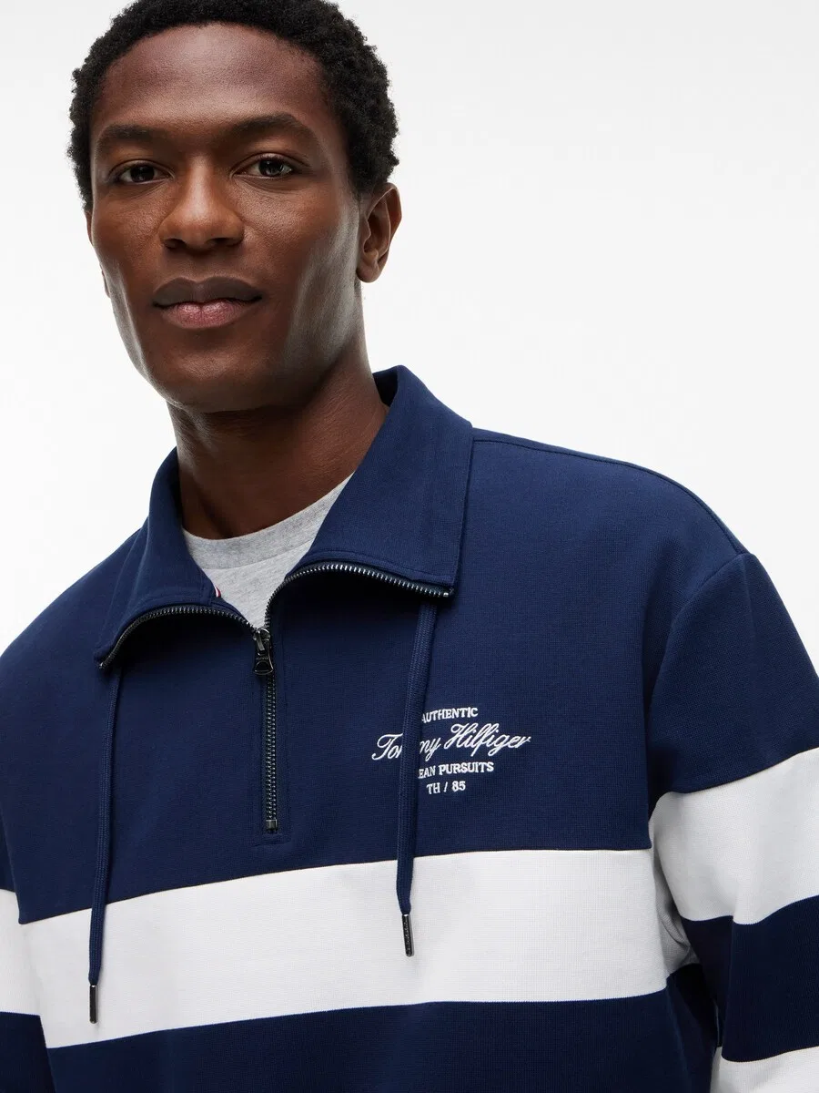 Толстовка TOMMY HILFIGER «Stripe Quarter-zip» темно-синего цвета — фото 2