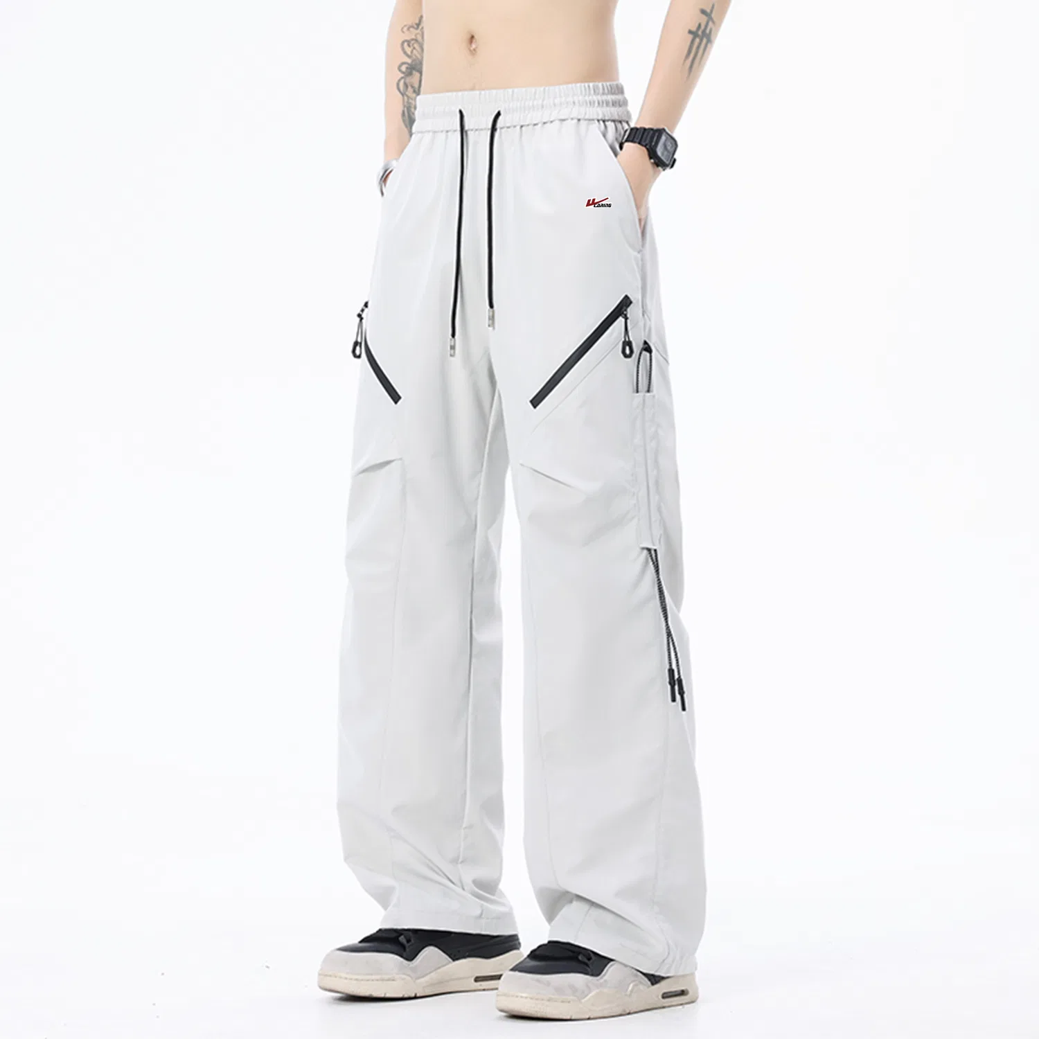 Детские карго-брюки унисекс с длинным рукавом, Cargo Pants Unisex Moderate WARRIOR, White Heather Gray (DIY Badge) — фото 3
