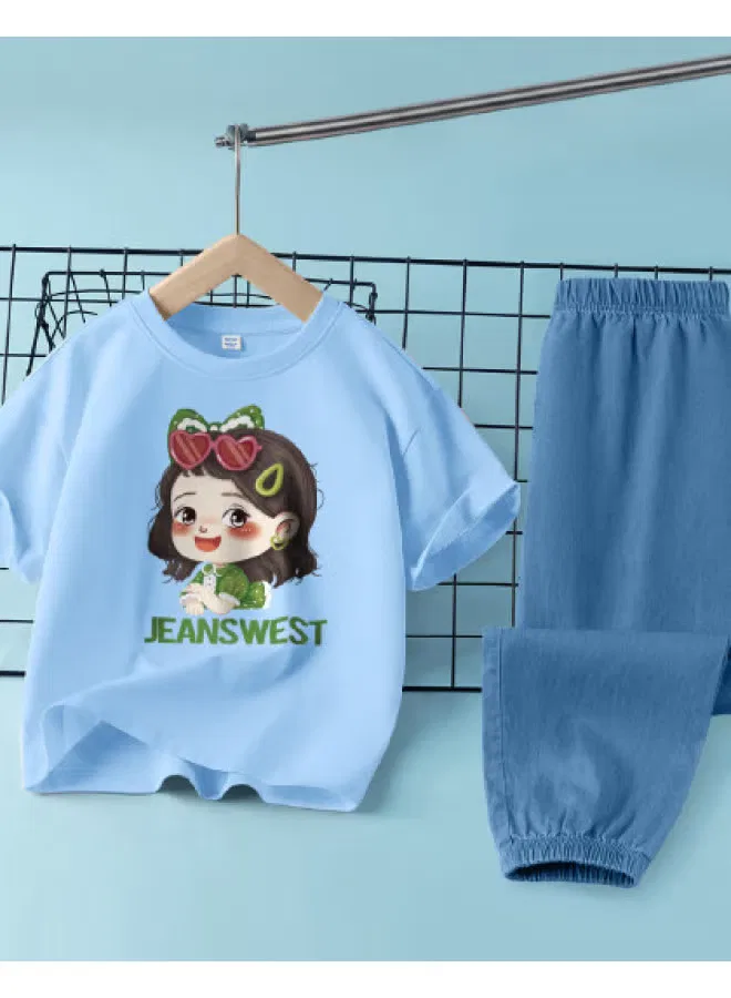 Jeanswest Комплект для девочки с коротким рукавом и брюками, синий