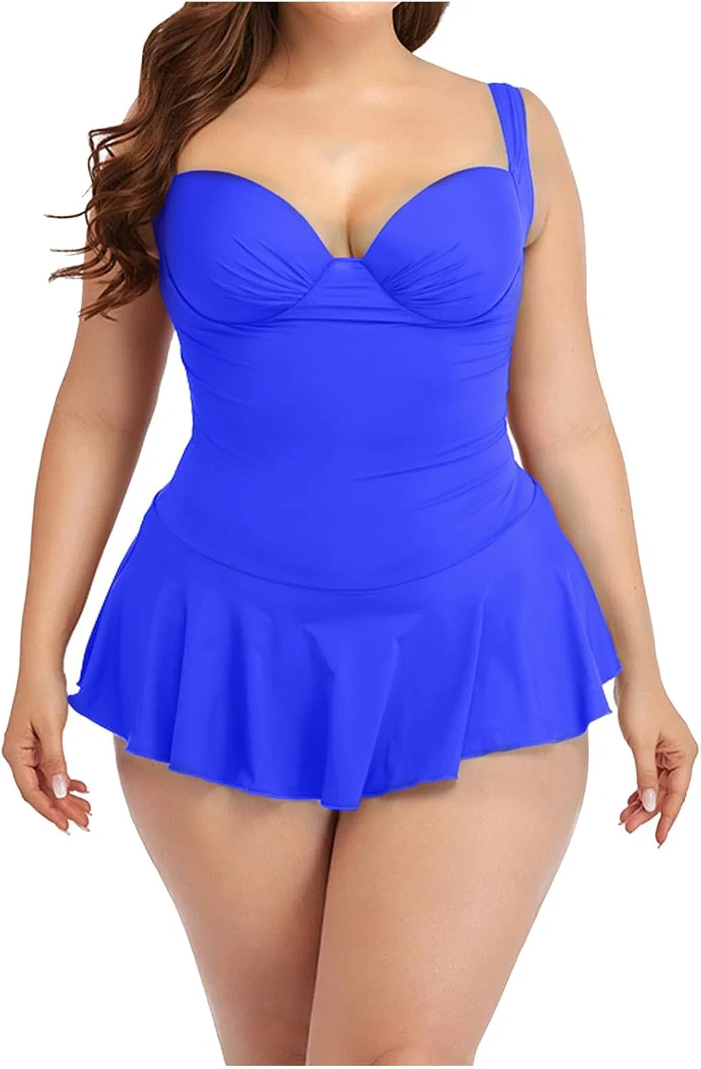 Женский слитный купальник с утяжкой живота Plus Size, Blue