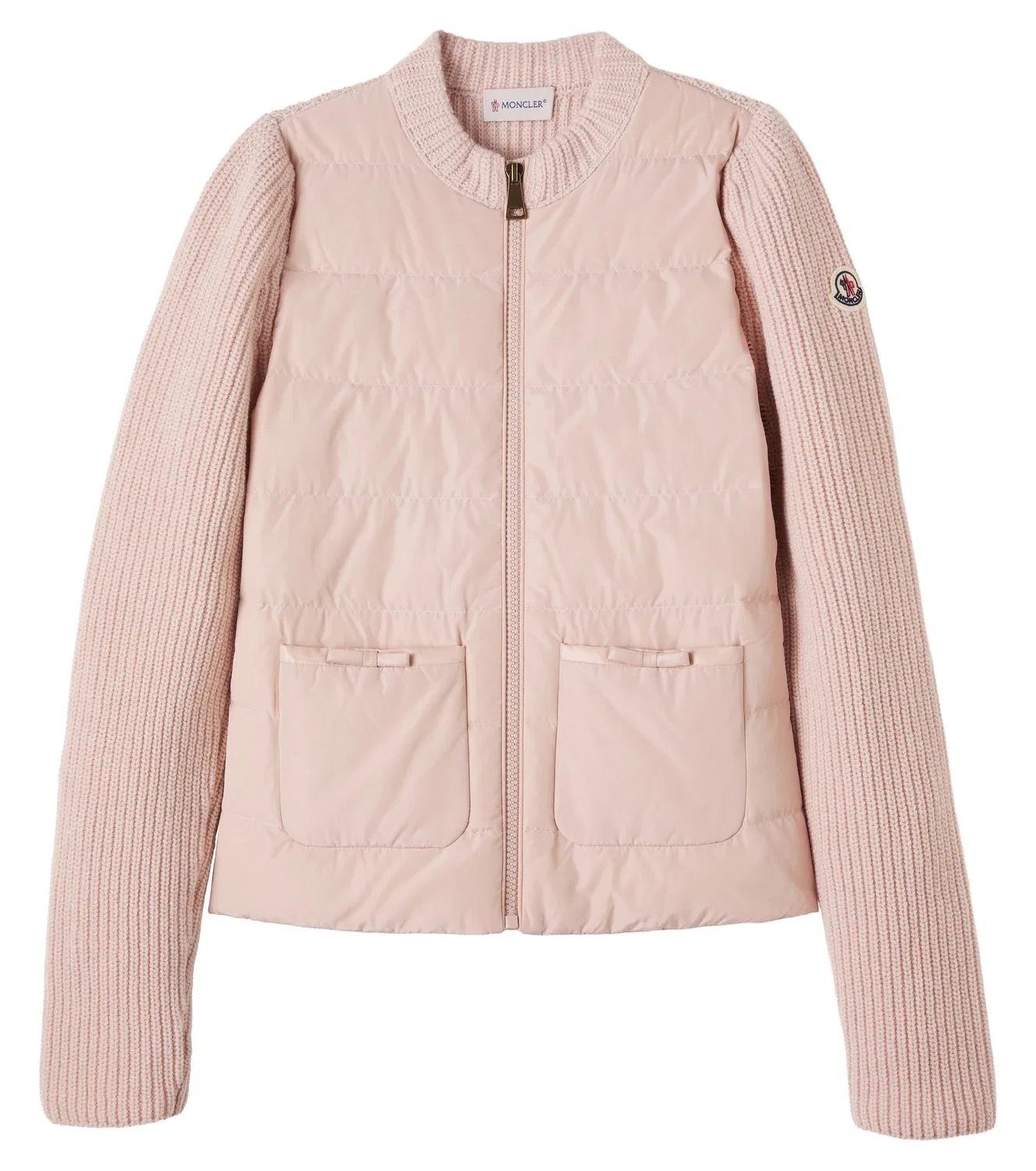 Легкая куртка вязаная с пуховыми вставками Moncler Enfant, розовый
