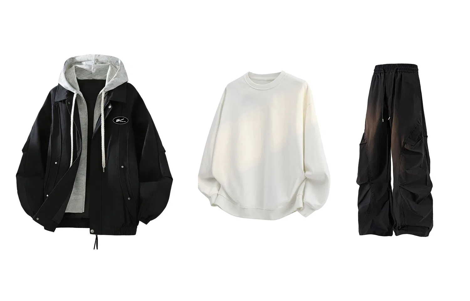Детский комплект свитшотов с капюшоном Khaki+White+Black (DIY Badge) WARRIOR — фото 3