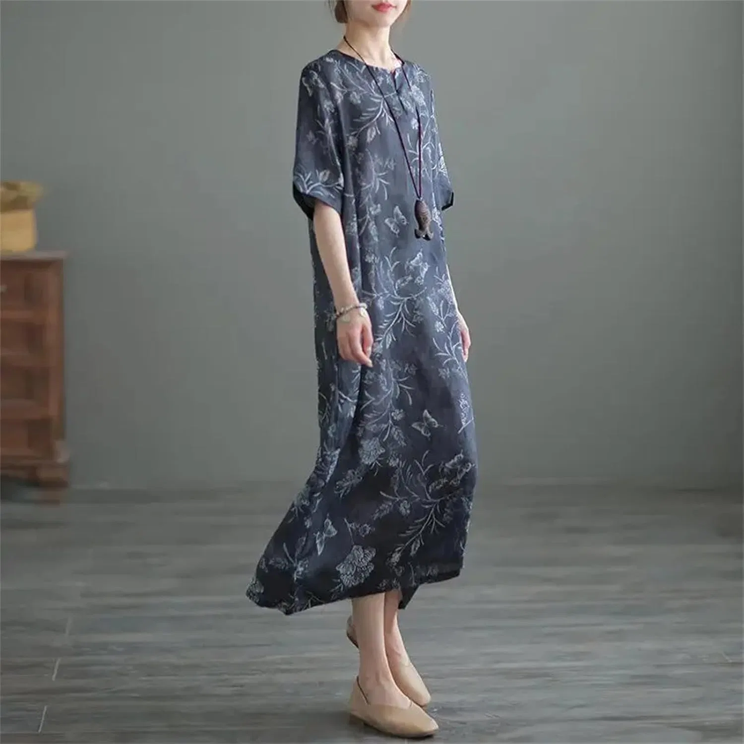 Женское платье-ченгсам с этническим принтом Generic, Navy Blue — фото 4