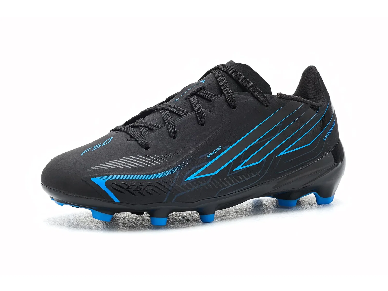 Бутсы F50 Hyperfast League Firm Ground (для маленьких и больших детей) Adidas Kids, Black/Black/Lucid Ray Blue — фото 2