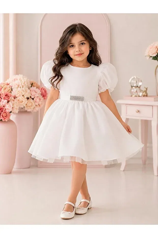 Детское платье для девочек с коротким рукавом Cocktail Lunas Tekstil, White