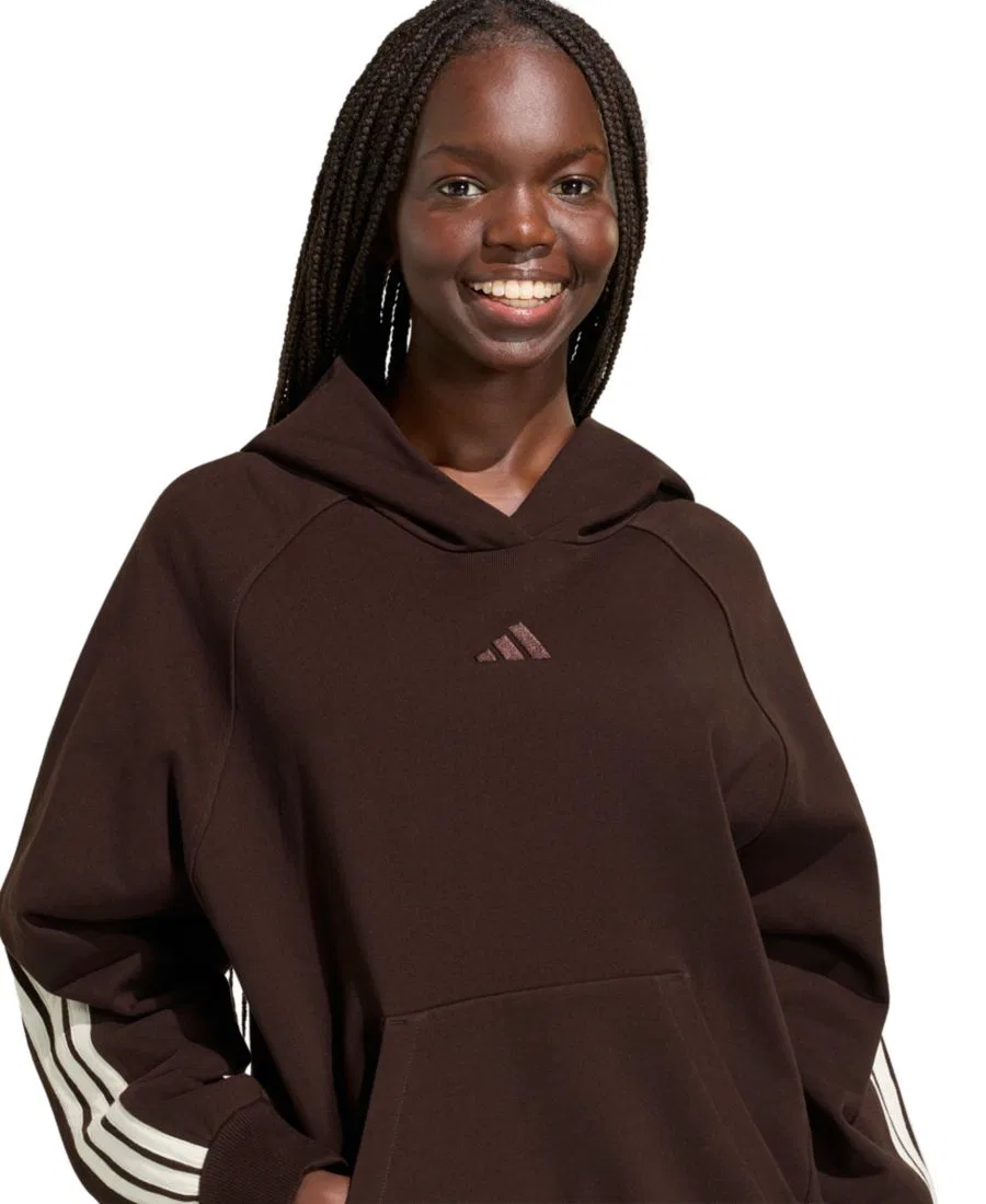 Худи свободного кроя с капюшоном и тремя полосами adidas, Aurora Coffee/White — фото 3
