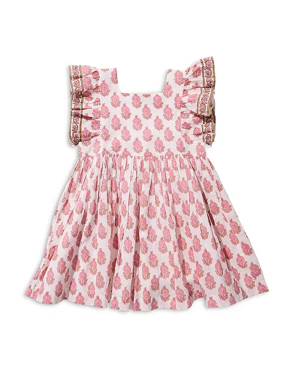 Детское платье для девочек хлопковое с принтом Elsie Dress Pink Chicken, Pink Dahlia Floral