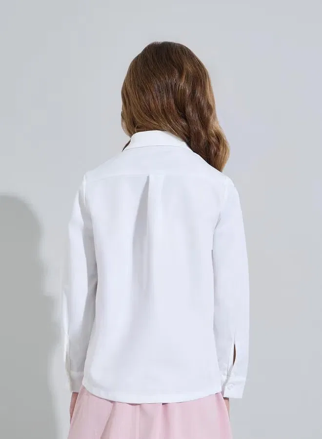 Styli Рубашка с боковой вышивкой оверсайз для девочки, off white — фото 4