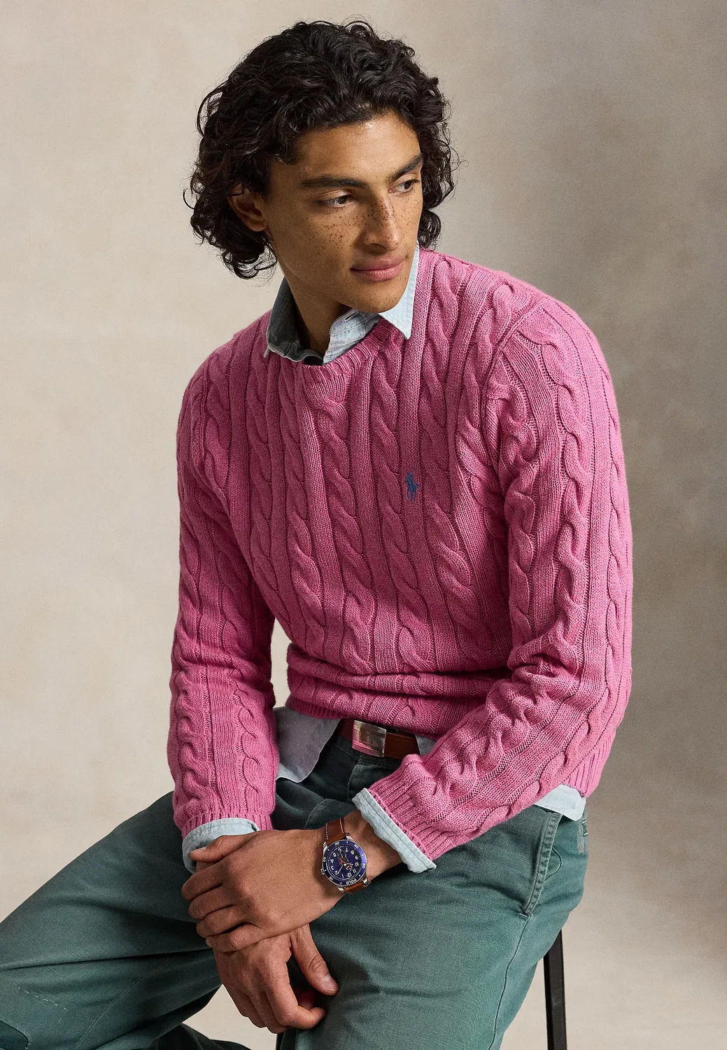 Хлопковый свитер крупной вязки - джемпер Polo Ralph Lauren, Thulian Pink Heather — фото 4