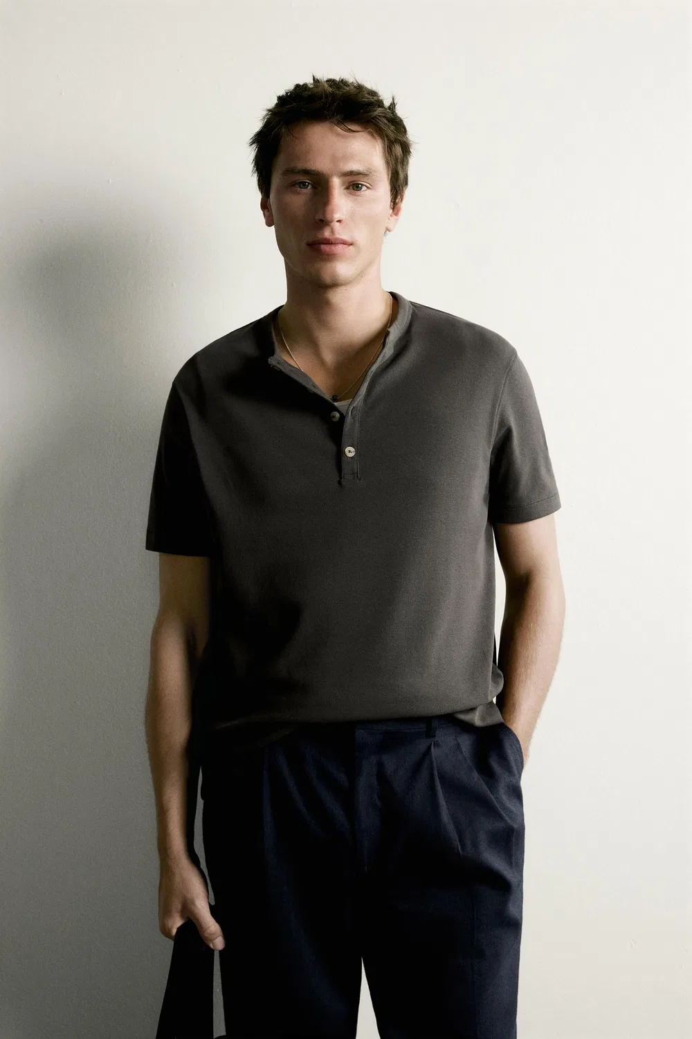 Футболка Henley стандартного кроя ZARA, Brown — фото 2