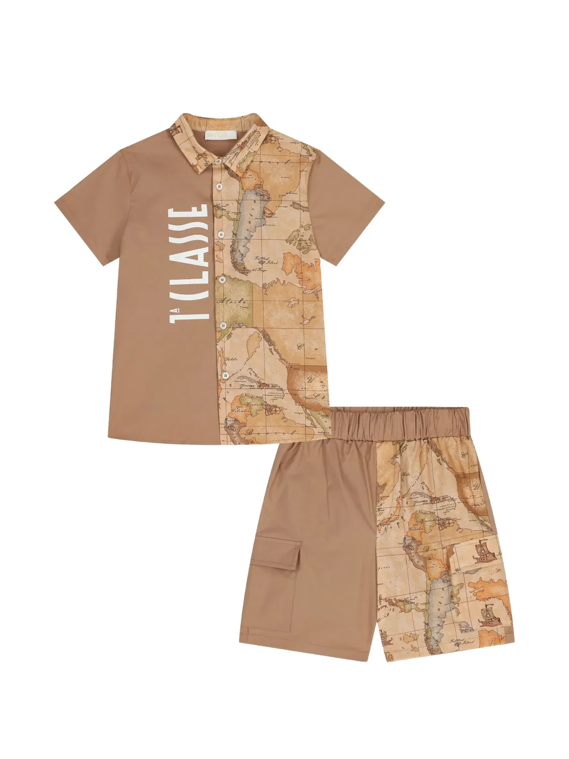 Комплект Geo Map из топа и шортов Alviero Martini Kids, нейтральные цвета