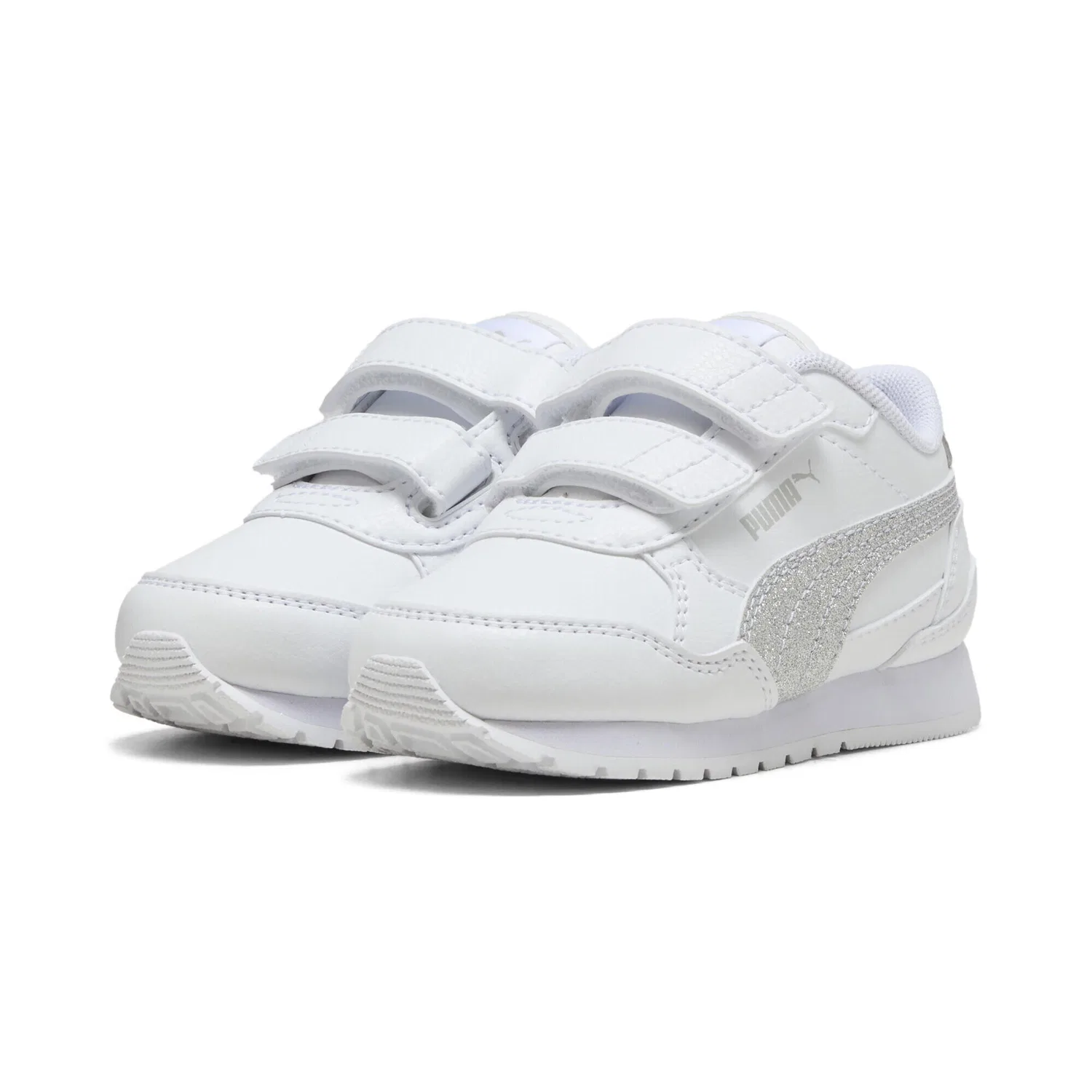 Детские кроссовки с блеском ST Runner v4 Glitter Puma, Weiss Silber Grau