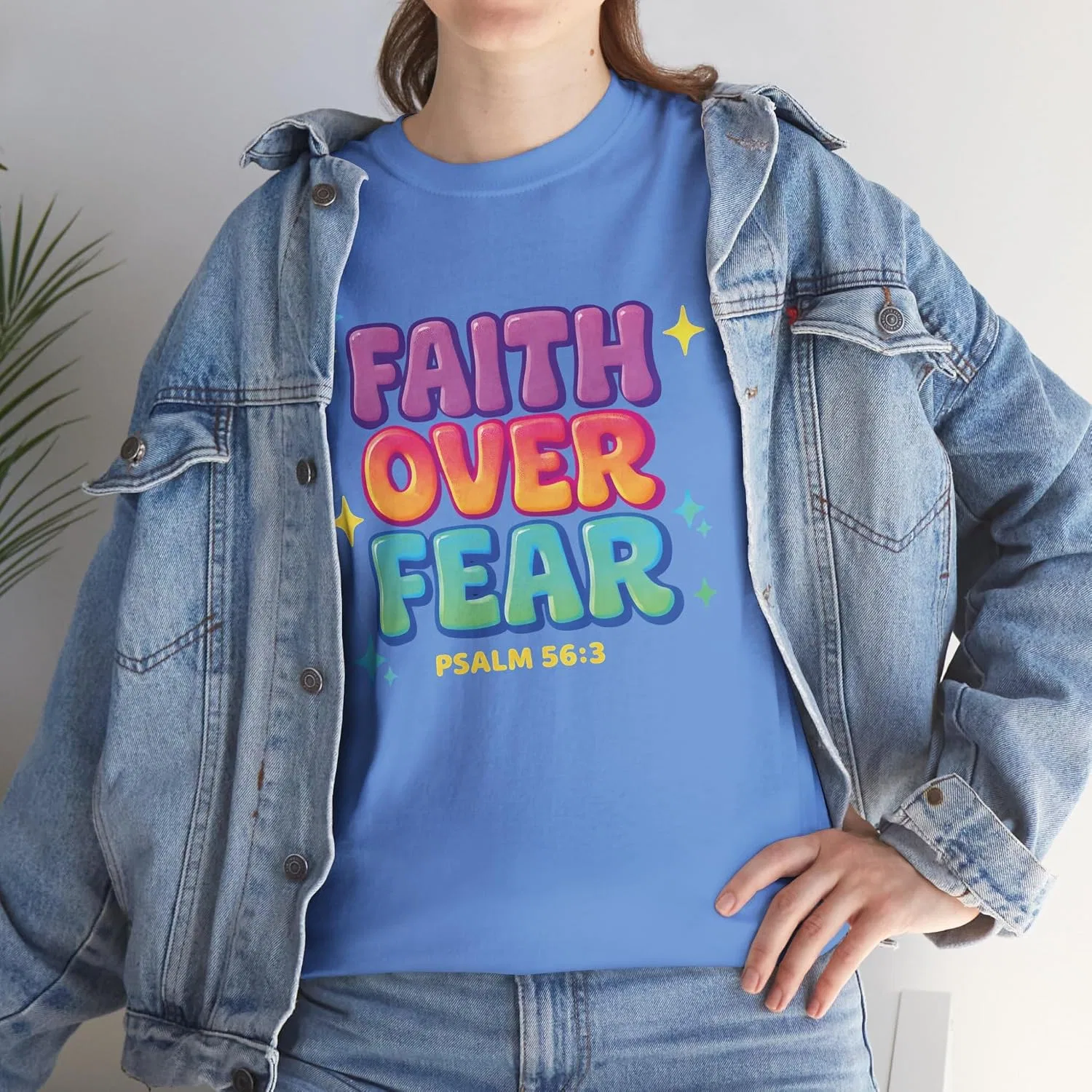 Мужская футболка с принтом Faith Over Fear, светло-голубой — фото 2